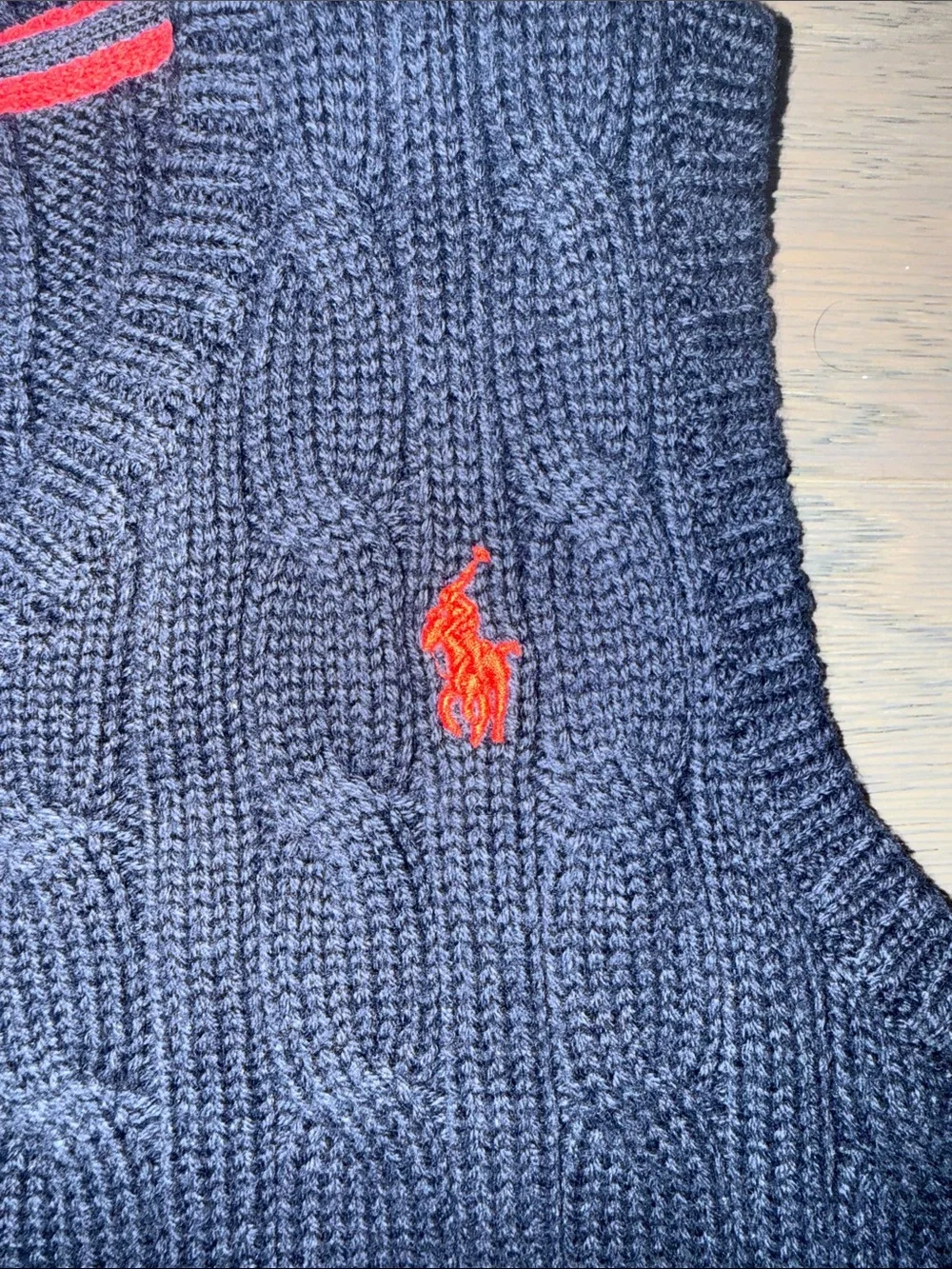 Ralph Lauren Navy Cable Knit Vest with Red Pony